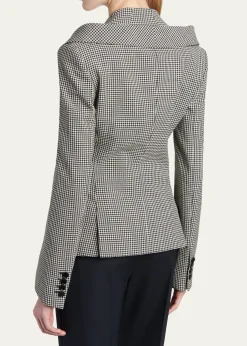 McQueenGingham Off-The-Shoulder Single-Breasted Jacket