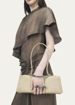McQueenJewelled Croc-Embossed Suede Top-Handle Bag
