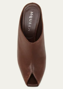 McQueen105mm Horn Leather Peep-Toe Mules
