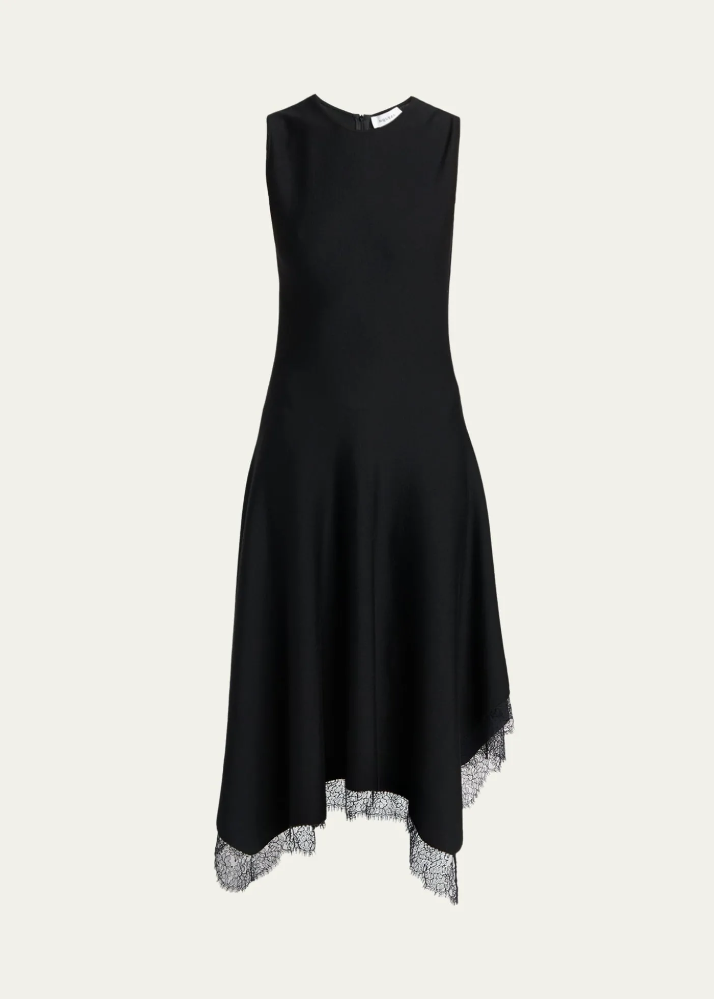 McQueenSleeveless Lace-Trim Asymmetric Handkerchief Midi Dress