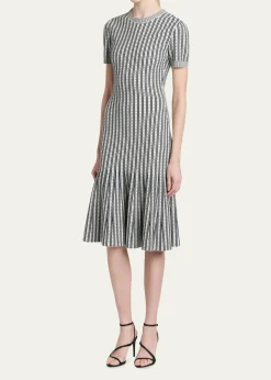 McQueenStriped Jacquard Knit Trumpet Midi Dress