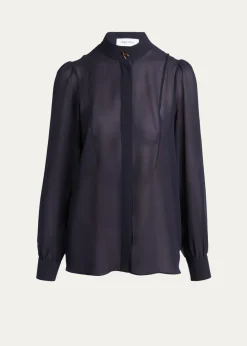 McQueenWishbone-Button Silk Chiffon Button-Down Blouse