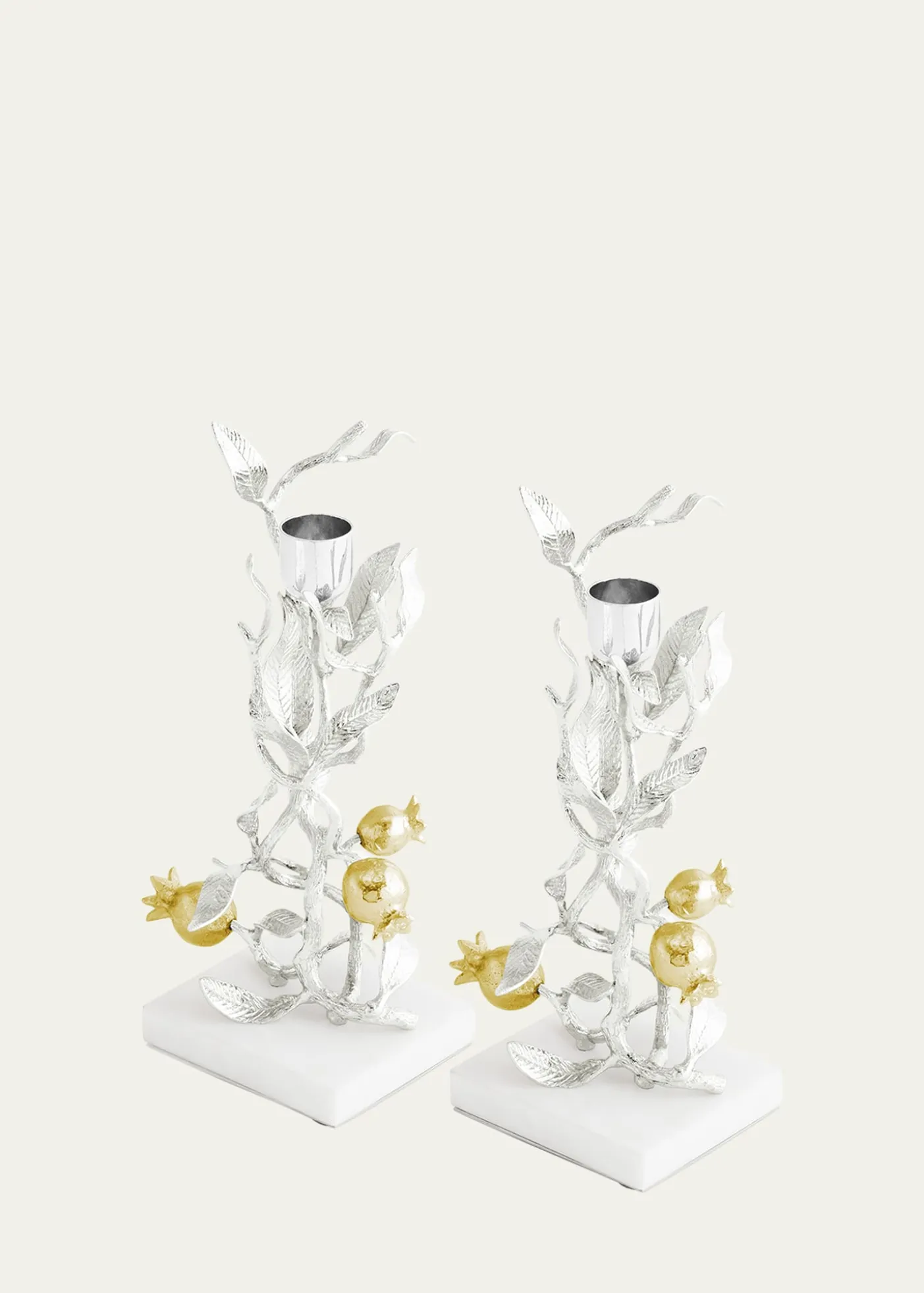 Michael AramPomegranate Silver & Gold Candleholders with 24K Goldplate, Set of 2