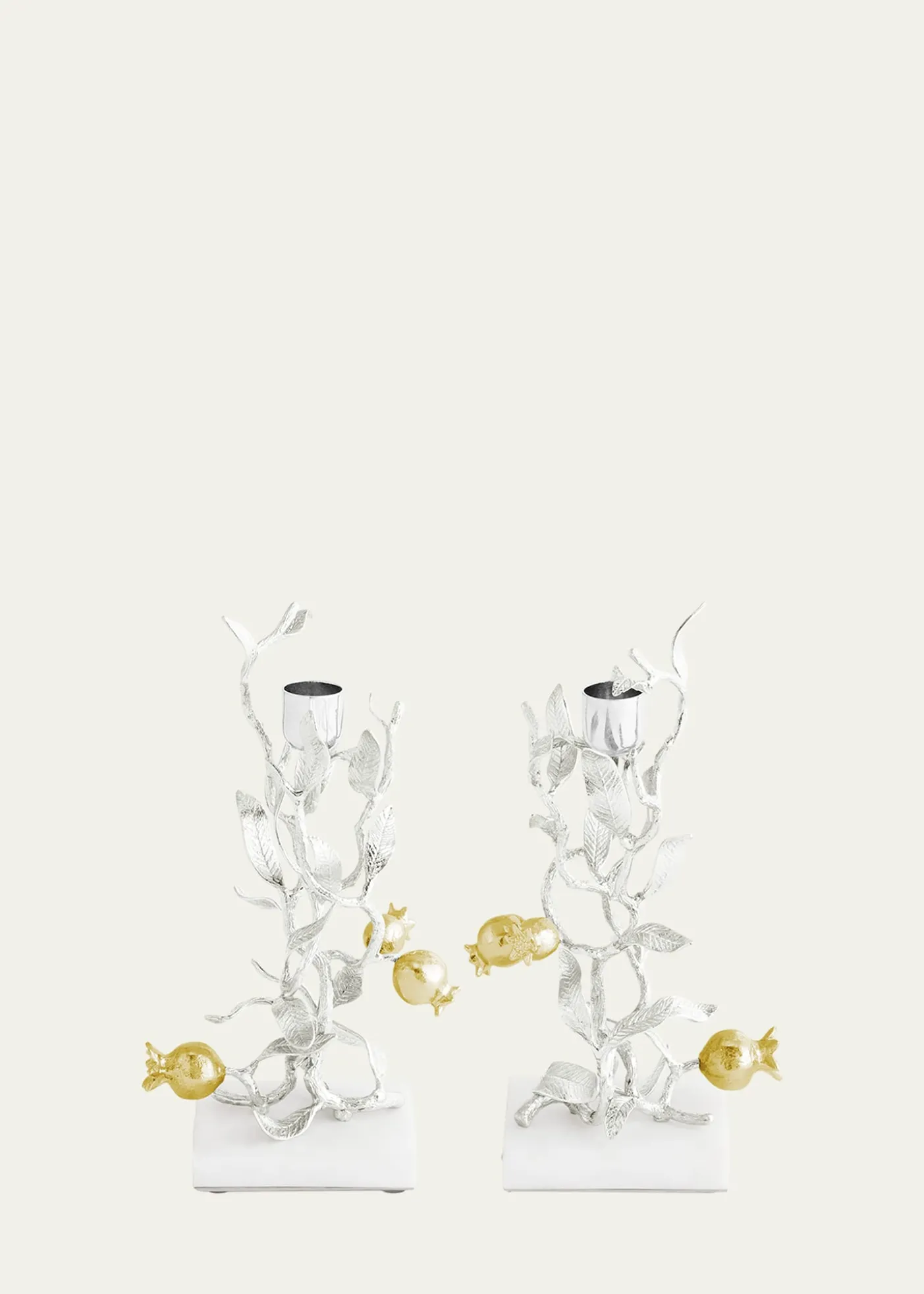 Michael AramPomegranate Silver & Gold Candleholders with 24K Goldplate, Set of 2