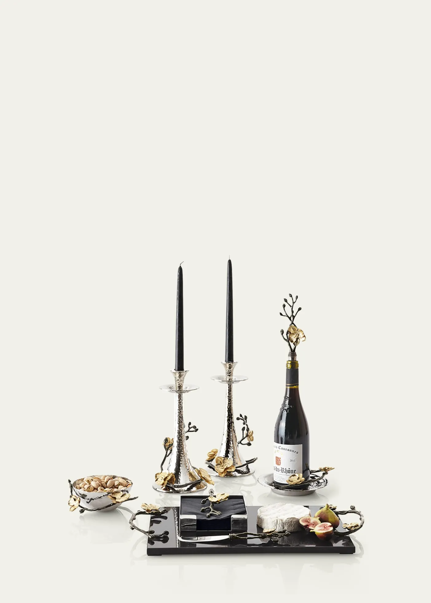 Michael AramTwo Gold Orchid Taper Candleholders