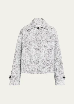 Michael Kors CollectionBalmacaan Cracked-Print Cotton Jacket