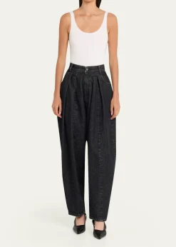 Michael Kors CollectionCourtney Pleated Cotton Denim Barrel Jeans