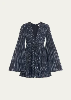 Michael Kors CollectionPolka Dot Pleated Fit-Flare Mini Dress