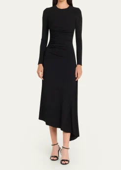 Michael Kors CollectionRuched Long-Sleeve Asymmetric Midi Dress