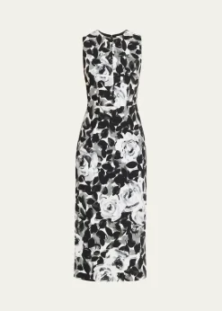 Michael Kors CollectionSleeveless Floral-Print Column Midi Dress