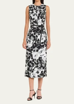 Michael Kors CollectionSleeveless Floral-Print Column Midi Dress