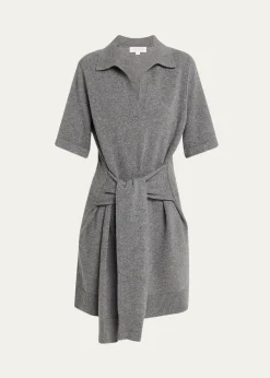 Michael Kors CollectionTie-Waist Cashmere Polo Sweater Mini Dress
