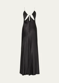 MillyAddie Cutout Hammered Satin Cami Maxi Dress