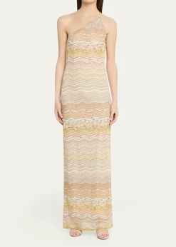 MissoniMetallic Chevron One-Shoulder Maxi Dress