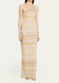 MissoniMetallic Chevron One-Shoulder Maxi Dress