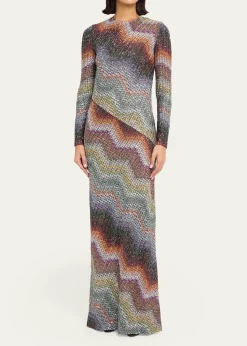 MissoniSequin Wefted Loom Knit Long-Sleeve Gown