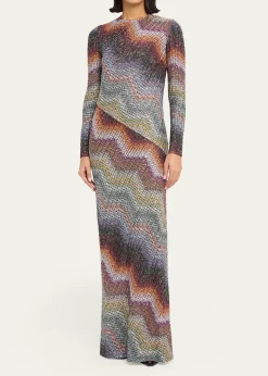 MissoniSequin Wefted Loom Knit Long-Sleeve Gown