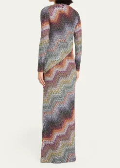 MissoniSequin Wefted Loom Knit Long-Sleeve Gown