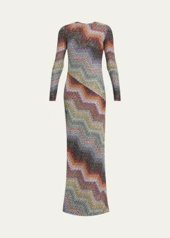 MissoniSequin Wefted Loom Knit Long-Sleeve Gown