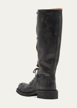 Miu MiuAntic Buckle Distressed Leather Knee-High Boots