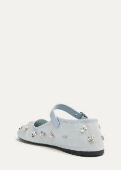 Miu MiuEmbellished Canvas Mary Jane Ballerina Flats