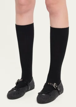 Miu MiuFlannel Leather-Strap Ballerina Flats
