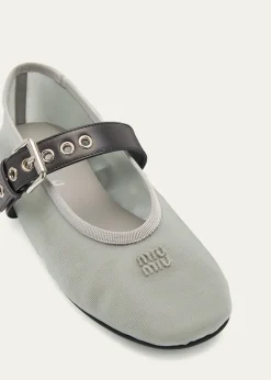 Miu MiuMesh Buckle Mary-Jane Ballerina Flats