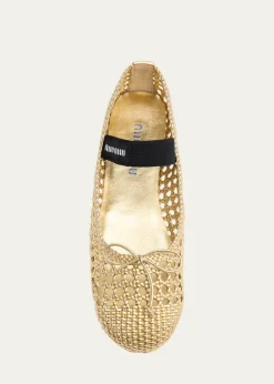 Miu MiuMetallic Leather Crochet Ballerina Flats