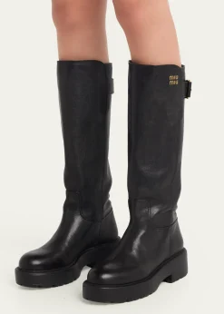 Miu Miu55mm Leather Knee-High Lug-Sole Boots