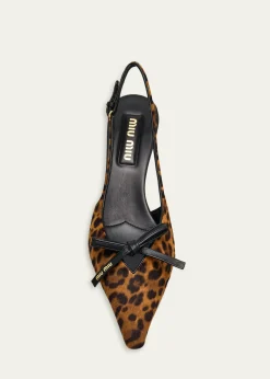 Miu Miu55mm Leopard Calf Hair Bow Slingback Pumps