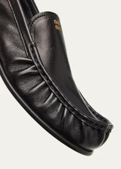 Miu MiuRuched Leather Mocassin Loafers