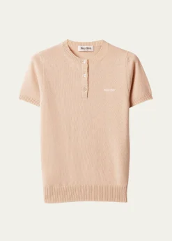 Miu MiuShort-Sleeve Cashmere Henley Sweater