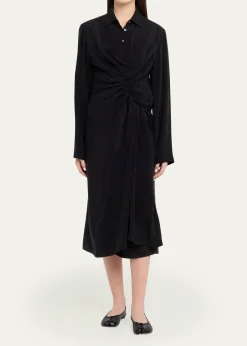 MM6 Maison MargielaDraped Long-Sleeve Shirtdress