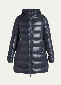 MonclerCourcelles Long Hooded Down Puffer Coat