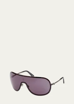 MonclerGunmetal Logo Metal Alloy Shield Sunglasses
