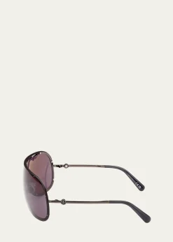 MonclerGunmetal Logo Metal Alloy Shield Sunglasses