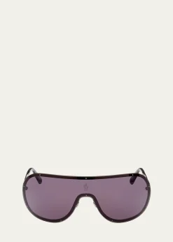 MonclerGunmetal Logo Metal Alloy Shield Sunglasses