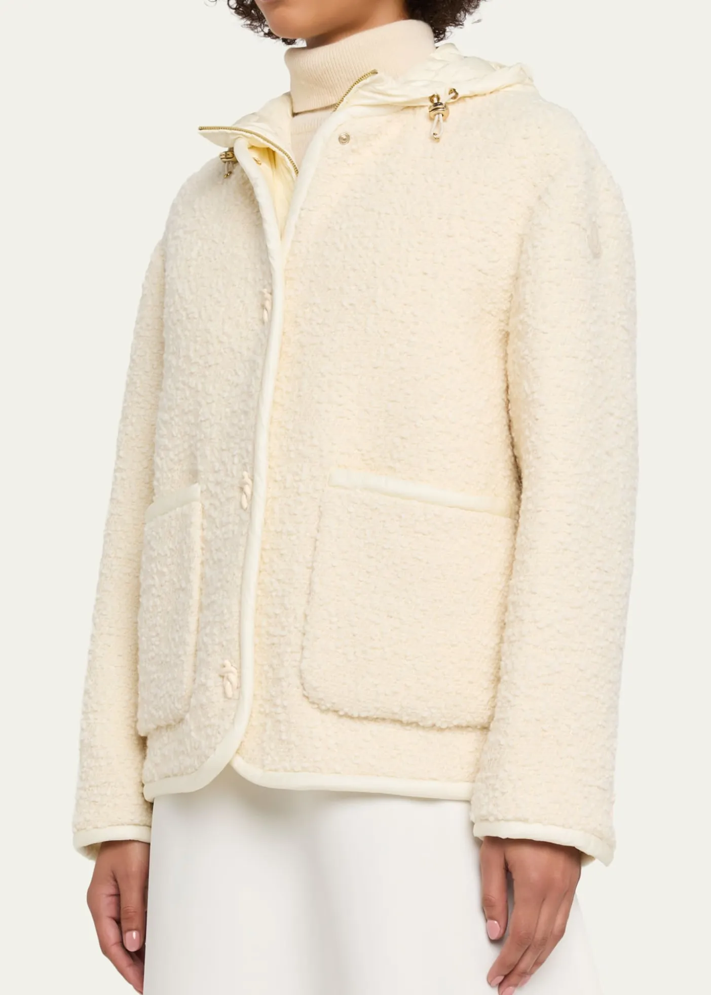 MonclerHylesine Boucle Jacket w/ Quilted Hood