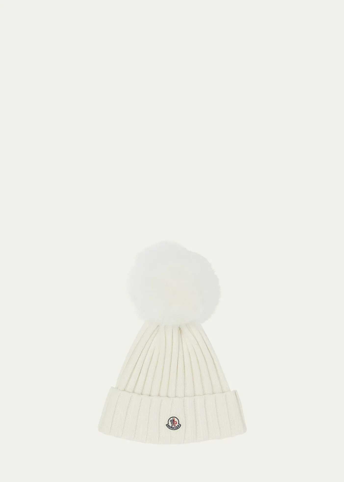 MonclerRibbed Logo Beanie with Faux Fur Pom