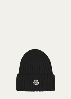 MonclerRibbed Wool Logo Beanie