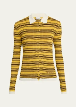 MonclerStripe Long-Sleeve Polo Cardigan