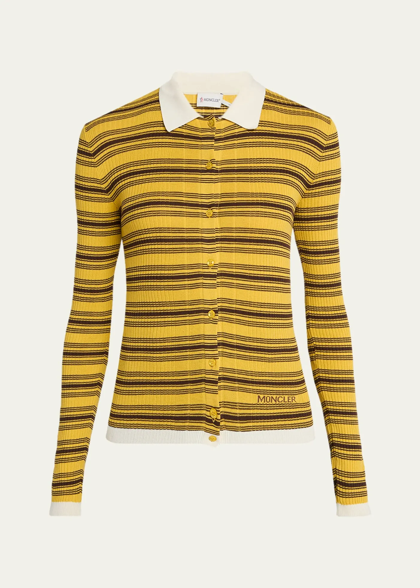 MonclerStripe Long-Sleeve Polo Cardigan