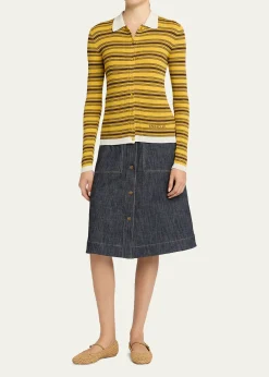 MonclerStripe Long-Sleeve Polo Cardigan