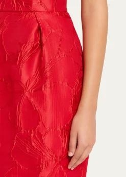 Monique LhuillierStrapless Rose Jacquard Midi Dress