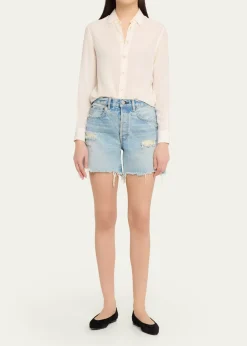 MOUSSY VINTAGEDistressed Denim Mid-Rise Shorts