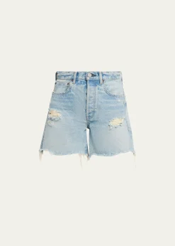 MOUSSY VINTAGEDistressed Denim Mid-Rise Shorts