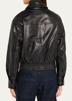 Nili LotanAime Zipped Leather Bomber Jacket