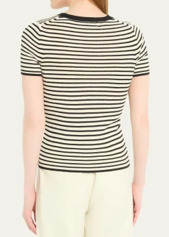 Nili LotanHettie Striped Ribbed Silk T-Shirt