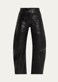 Nili LotanShon Leather Barrel-Leg Ankle Pants