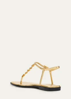 NodaletoEmbellished Metallic Leather Flat Sandals